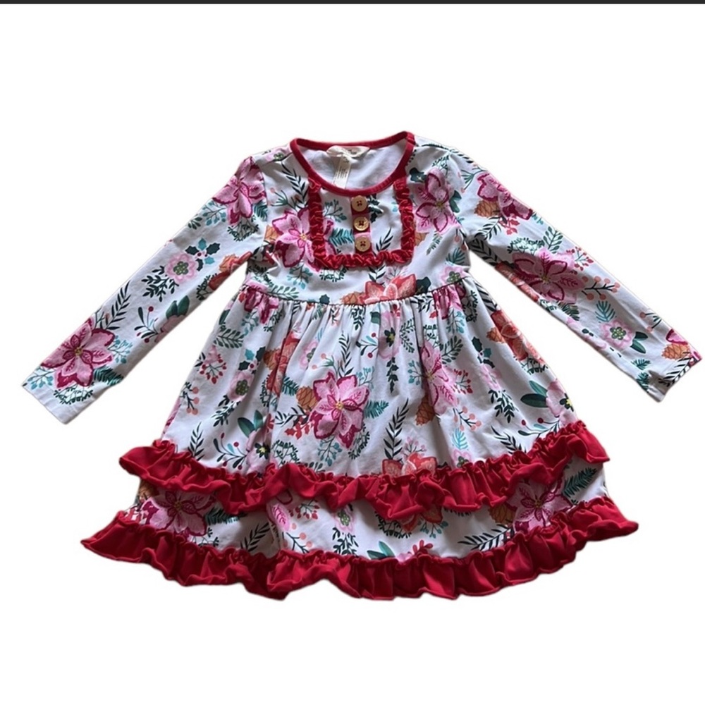EUC Matilda Jane Talk About Floral red ruffle long sleeve size 2 Girl’s dress